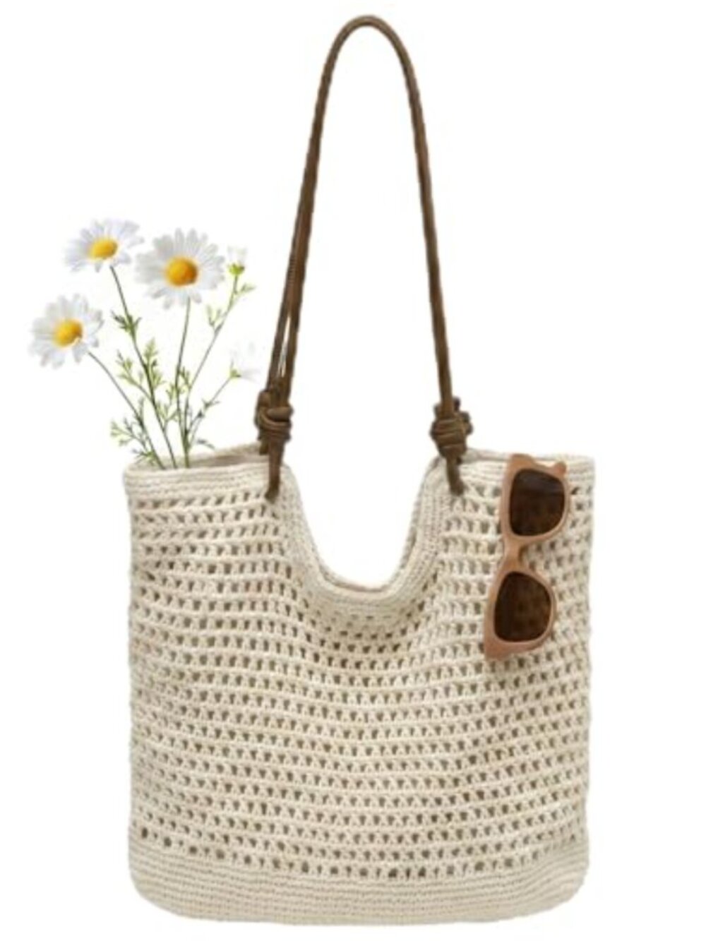 Crochet Beach Bag for Women - Woven Tote Shoulder Hobo